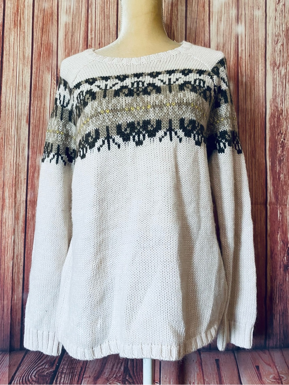 Women’s Medium Sweater Coldwater Creek Cream Fair Isle Ivory Mohair Blend Soft